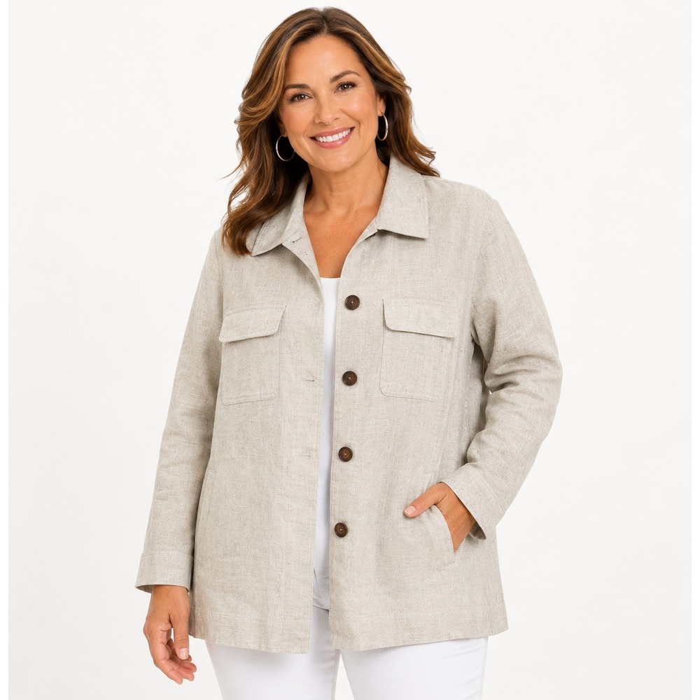 Chicos Utility Jacket Seeded Flax Neutral Cotton Linen Button Up Size XL NWT
